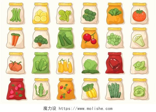 元素装有各种食物的塑料袋卡通AI插画